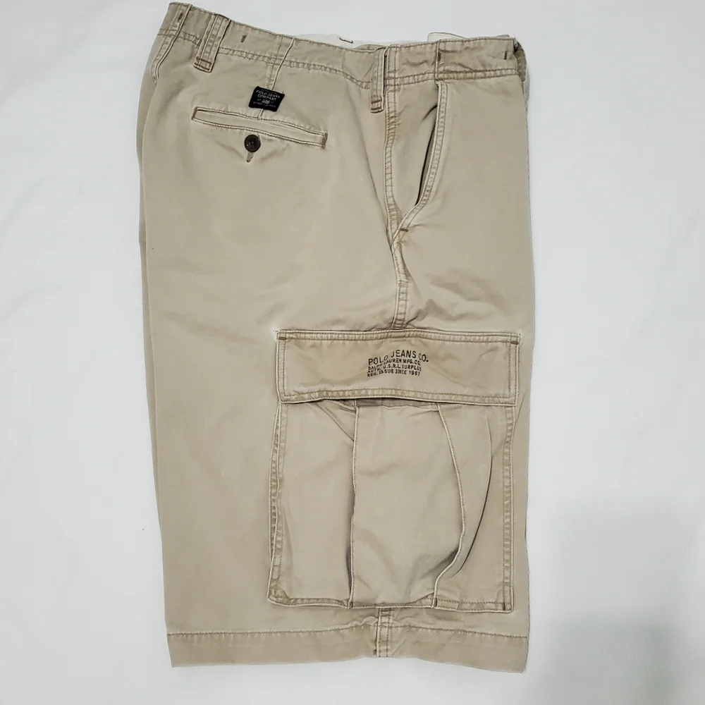 POLO Ralph Lauren Jeans Co Y2K Baggy Cargo Shorts Tan Cotton 38 Waist
